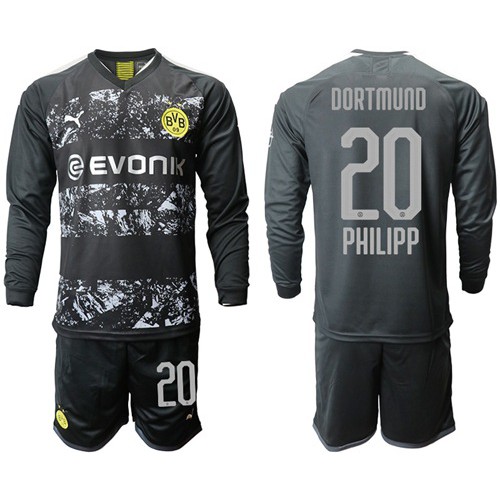 Dortmund #20 Philipp Away Long Sleeves Soccer Club Jersey