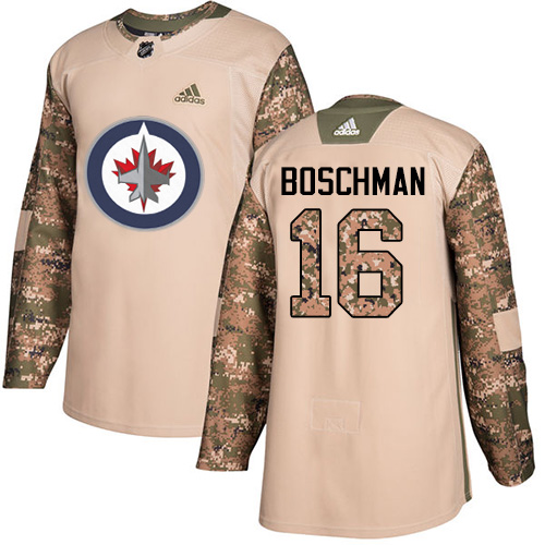Adidas Winnipeg Jets No16 Laurie Boschman Camo Authentic 2017 Veterans Day Stitched NHL Jersey