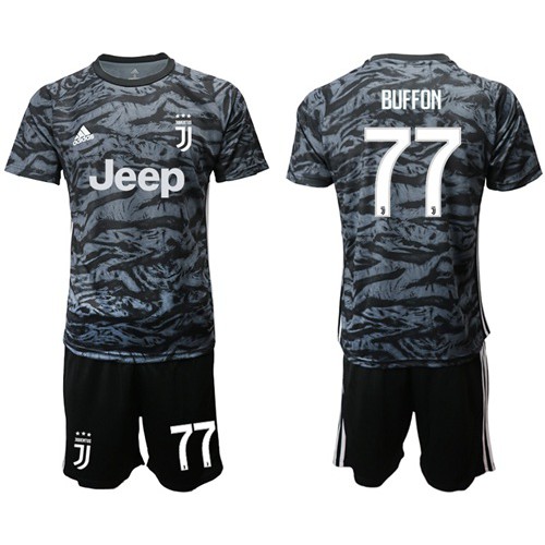 Juventus #77 Buffon Black Goalkeeper Soccer Club Jersey