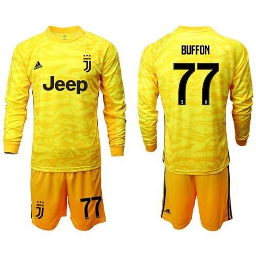 Juventus #77 Buffon Yellow Goalkeeper Long Sleeves Soccer Club Jersey