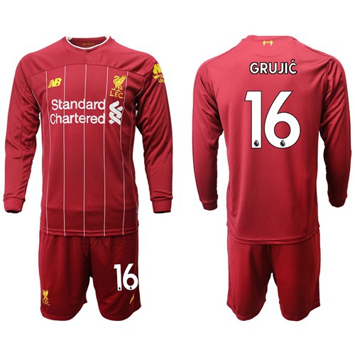Liverpool #16 Grujic Home Long Sleeves Soccer Club Jersey