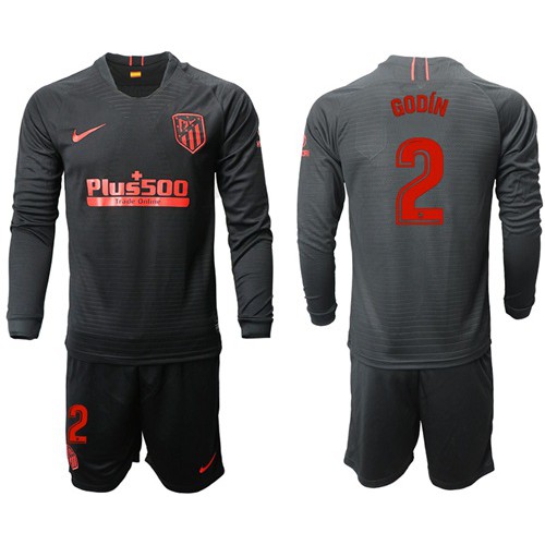 Atletico Madrid #2 Godin Away Long Sleeves Soccer Club Jersey