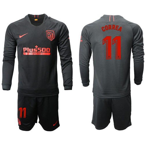 Atletico Madrid #11 Correa Away Long Sleeves Soccer Club Jersey