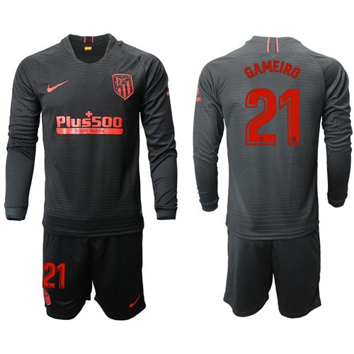 Atletico Madrid #21 Gameiro Away Long Sleeves Soccer Club Jersey
