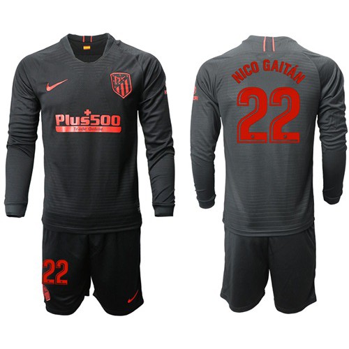 Atletico Madrid #22 Nico Gaitan Away Long Sleeves Soccer Club Jersey