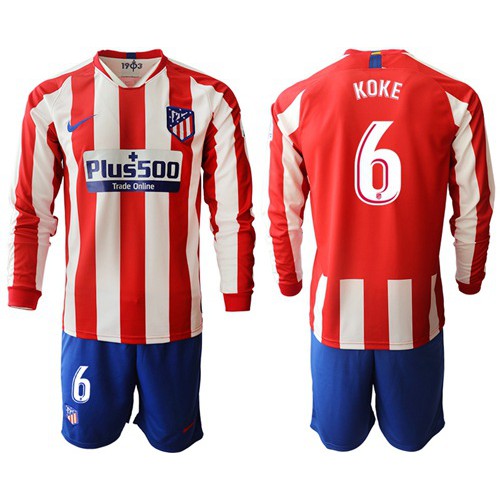Atletico Madrid #6 Koke Home Long Sleeves Soccer Club Jersey