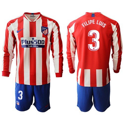 Atletico Madrid #3 Filipe Luis Home Long Sleeves Soccer Club Jersey