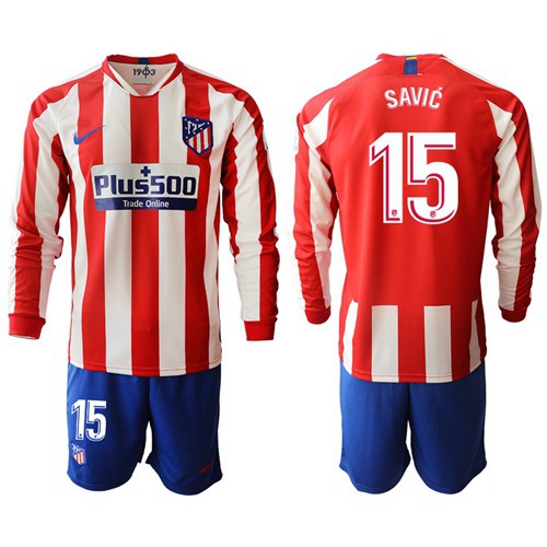 Atletico Madrid #15 Savic Home Long Sleeves Soccer Club Jersey