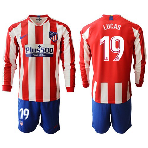 Atletico Madrid #19 Lucas Home Long Sleeves Soccer Club Jersey
