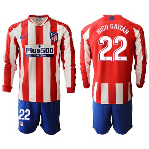 Atletico Madrid #22 Nico Gaitan Home Long Sleeves Soccer Club Jersey