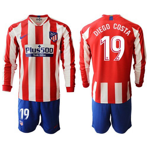 Atletico Madrid #19 Diego Costa Home Long Sleeves Soccer Club Jersey