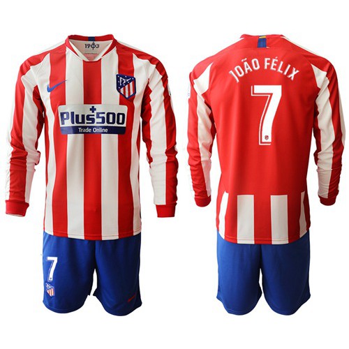 Atletico Madrid #7 Joao Felix Home Long Sleeves Soccer Club Jersey