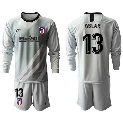 Atletico Madrid #13 Oblak Grey Goalkeeper Long Sleeves Soccer Club Jersey
