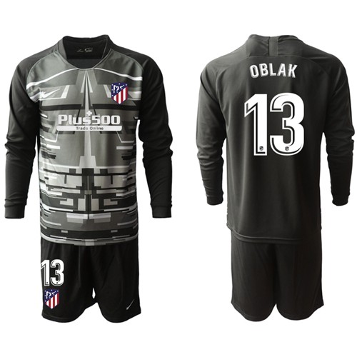 Atletico Madrid #13 Oblak Black Goalkeeper Long Sleeves Soccer Club Jersey