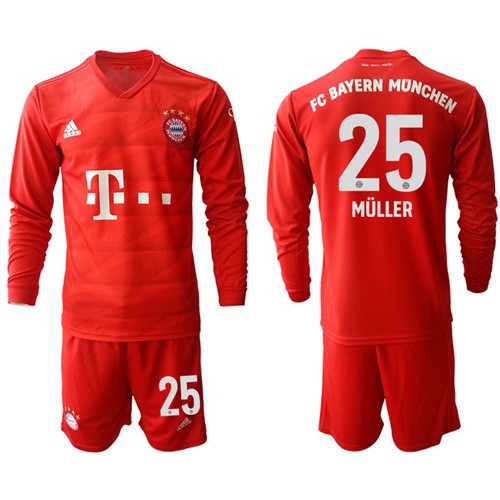Bayern Munchen #25 Muller Home Long Sleeves Soccer Club Jersey