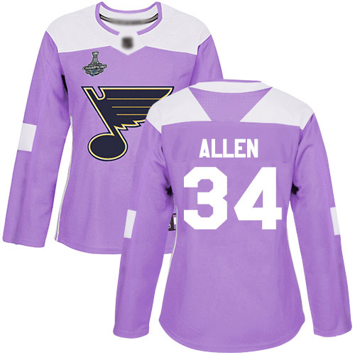 Adidas St. Louis Blues No34 Jake Allen Purple Authentic Fights Cancer Women's Stitched NHL Jersey