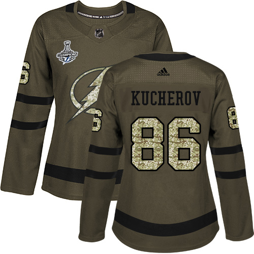 Adidas Tampa Bay Lightning #86 Nikita Kucherov Green Salute to Service Women’s 2020 Stanley Cup Champions Stitched NHL Jersey