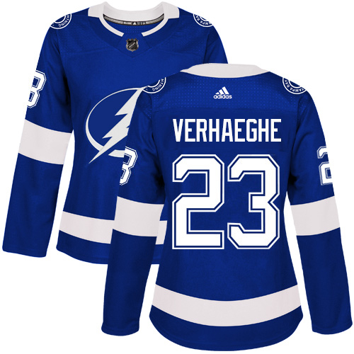 Adidas Tampa Bay Lightning No23 Carter Verhaeghe Blue Home Authentic Women's Stitched NHL Jersey