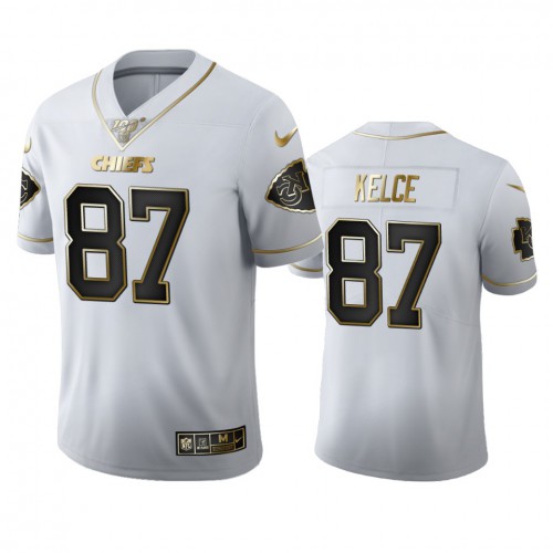 Kansas City Chiefs #87 Travis Kelce Men’s Nike White Golden Edition Vapor Limited NFL 100 Jersey