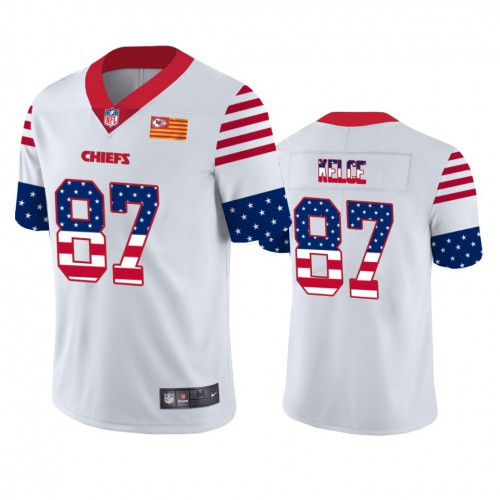 Kansas City Chiefs #87 Travis Kelce White Men’s Nike Team Logo USA Flag Vapor Untouchable Limited NFL Jersey