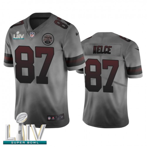 Kansas City Chiefs #87 Travis Kelce Smoky Gray Super Bowl LIV 2020 Men’s Nike Vapor Limited City Edition NFL Jersey