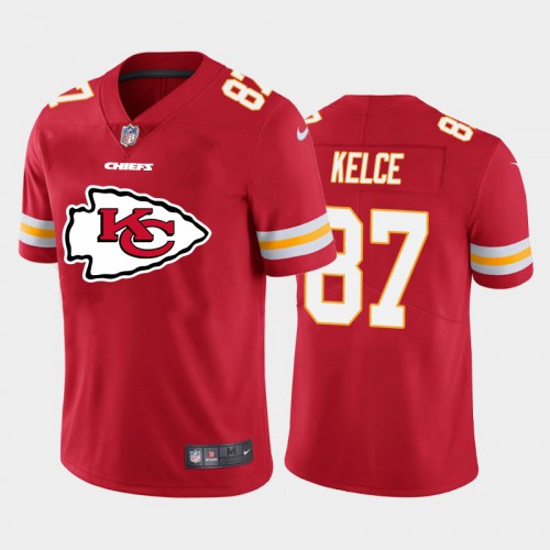 Kansas City Chiefs #87 Travis Kelce Red Men’s Nike Big Team Logo Player Vapor Limited NFL Jersey