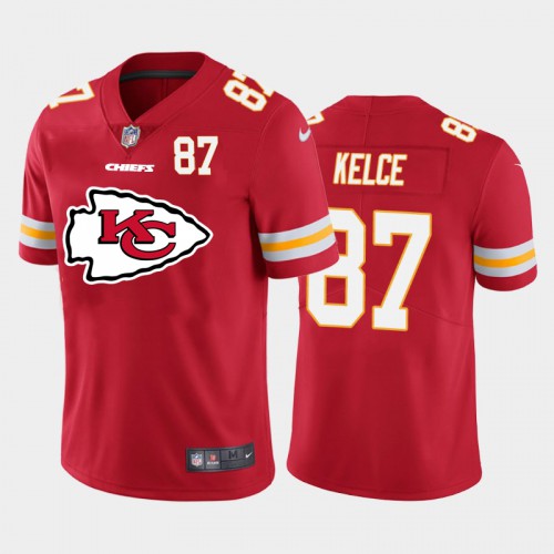 Kansas City Chiefs #87 Travis Kelce Red Men’s Nike Big Team Logo Player Vapor Limited NFL Jersey