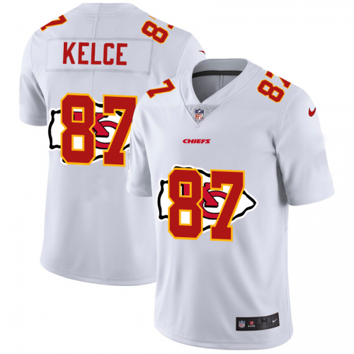 Kansas City Chiefs #87 Travis Kelce White Men’s Nike Team Logo Dual Overlap Limited NFL Jersey