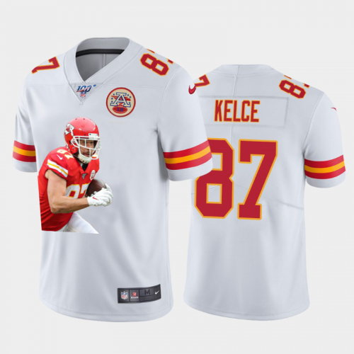 Kansas City Chiefs #87 Travis Kelce Nike Team Hero 1 Vapor Limited NFL 100 Jersey White Golden