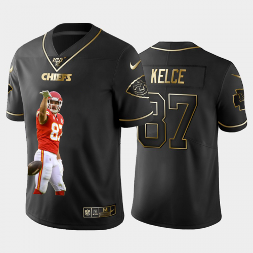Kansas City Chiefs #87 Travis Kelce Nike Team Hero 4 Vapor Limited NFL 100 Jersey Black Golden
