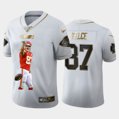 Kansas City Chiefs #87 Travis Kelce Nike Team Hero 4 Vapor Limited NFL 100 Jersey White Golden