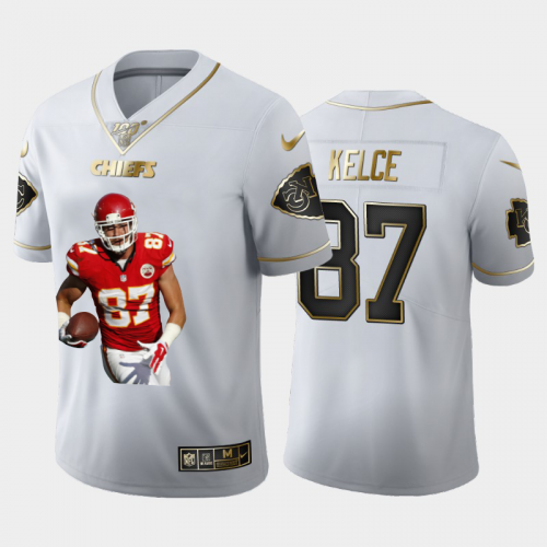 Kansas City Chiefs #87 Travis Kelce Nike Team Hero 6 Vapor Limited NFL 100 Jersey White Golden
