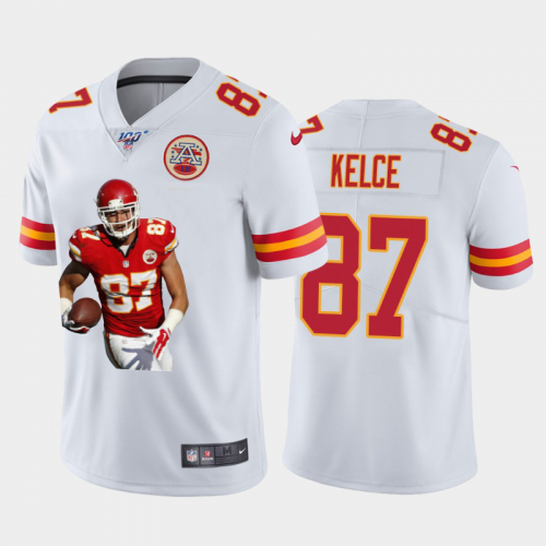 Kansas City Chiefs #87 Travis Kelce Nike Team Hero 6 Vapor Limited NFL 100 Jersey White Golden