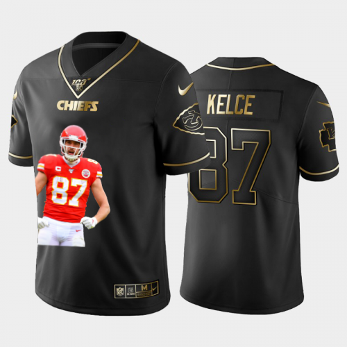 Kansas City Chiefs #87 Travis Kelce Nike Team Hero 7 Vapor Limited NFL 100 Jersey Black Golden