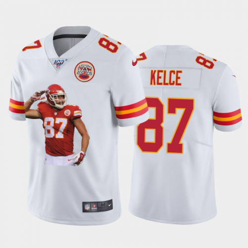 Kansas City Chiefs #87 Travis Kelce Nike Team Hero 8 Vapor Limited NFL 100 Jersey White Golden