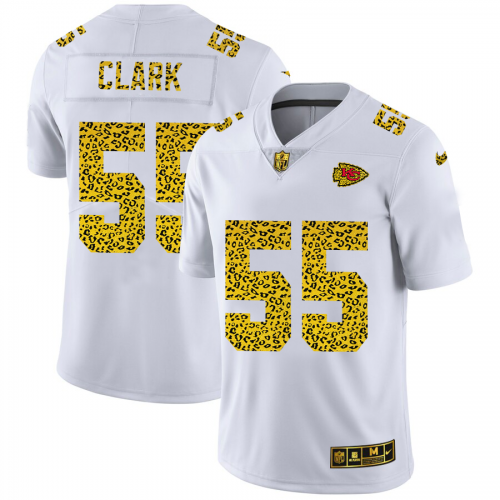 Kansas City Chiefs #55 Frank Clark Men’s Nike Flocked Leopard Print Vapor Limited NFL Jersey White