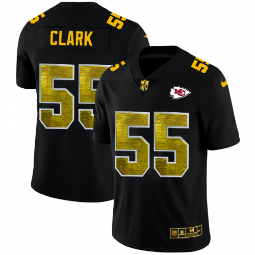Kansas City Chiefs #55 Frank Clark Men’s Black Nike Golden Sequin Vapor Limited NFL Jersey