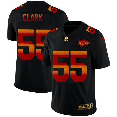 Kansas City Chiefs #55 Frank Clark Men’s Black Nike Red Orange Stripe Vapor Limited NFL Jersey