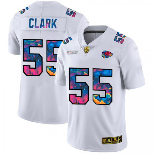 Kansas City Chiefs #55 Frank Clark Men’s White Nike Multi-Color 2020 NFL Crucial Catch Limited NFL Jersey