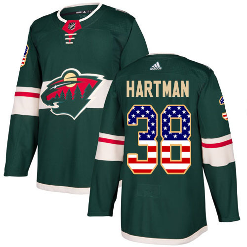 Adidas Minnesota Wild #38 Ryan Hartman Green Home Authentic USA Flag Stitched NHL Jersey