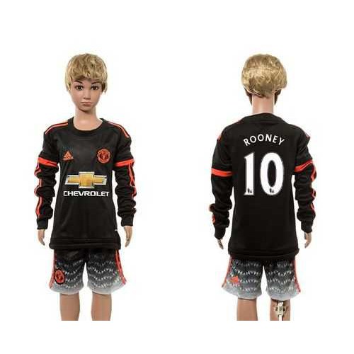 Manchester United #10 Rooney SEC Away Long Sleeves Kid Soccer Club Jersey