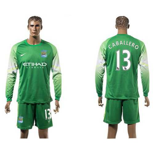 Manchester City #13 Caballero Green Goalkeeper Long Sleeves Soccer Club Jersey