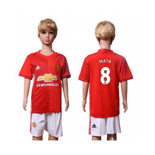 Manchester United #8 Mata Home Kid Soccer Club Jersey