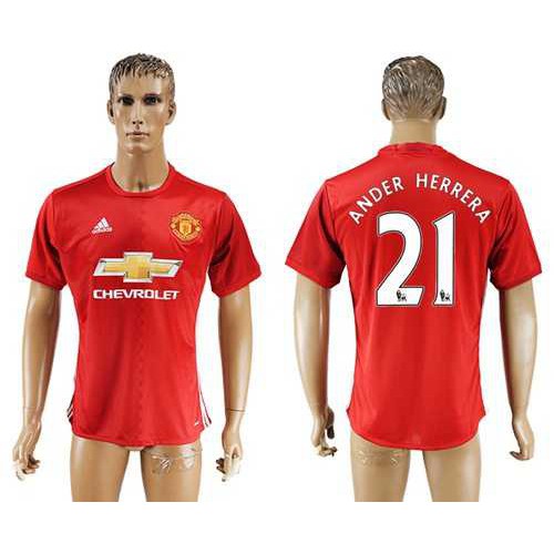 Manchester United #21 Ander Herrera Red Home Soccer Club Jersey