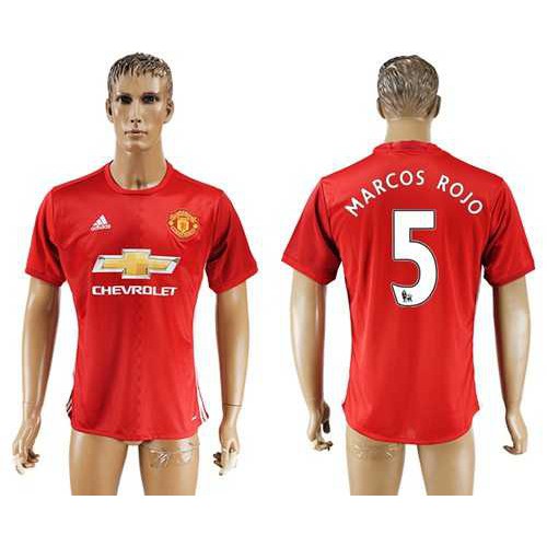 Manchester United #5 Marcos Rojo Red Home Soccer Club Jersey