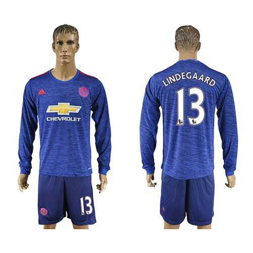 Manchester United #13 Lindegaard Away Long Sleeves Soccer Club Jersey