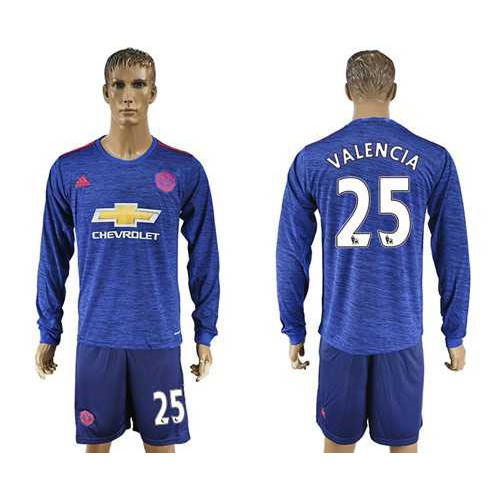 Manchester United #25 Valencia Away Long Sleeves Soccer Club Jersey