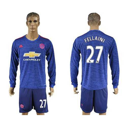 Manchester United #27 Fellaini Away Long Sleeves Soccer Club Jersey