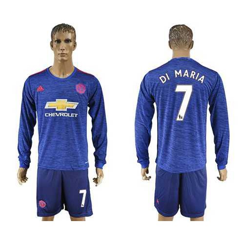 Manchester United #7 Di Maria Away Long Sleeves Soccer Club Jersey
