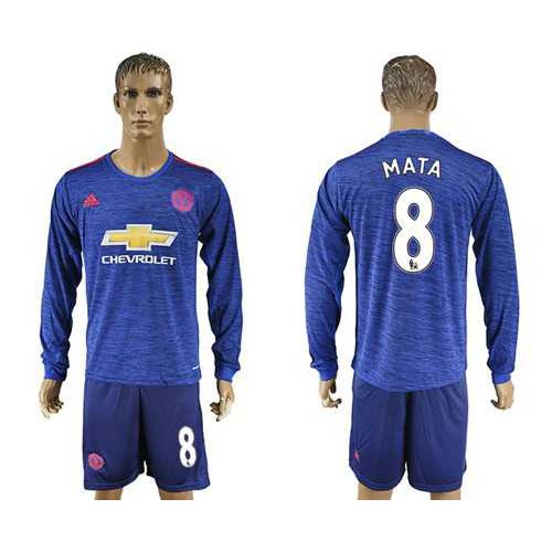 Manchester United #8 Mata Away Long Sleeves Soccer Club Jersey